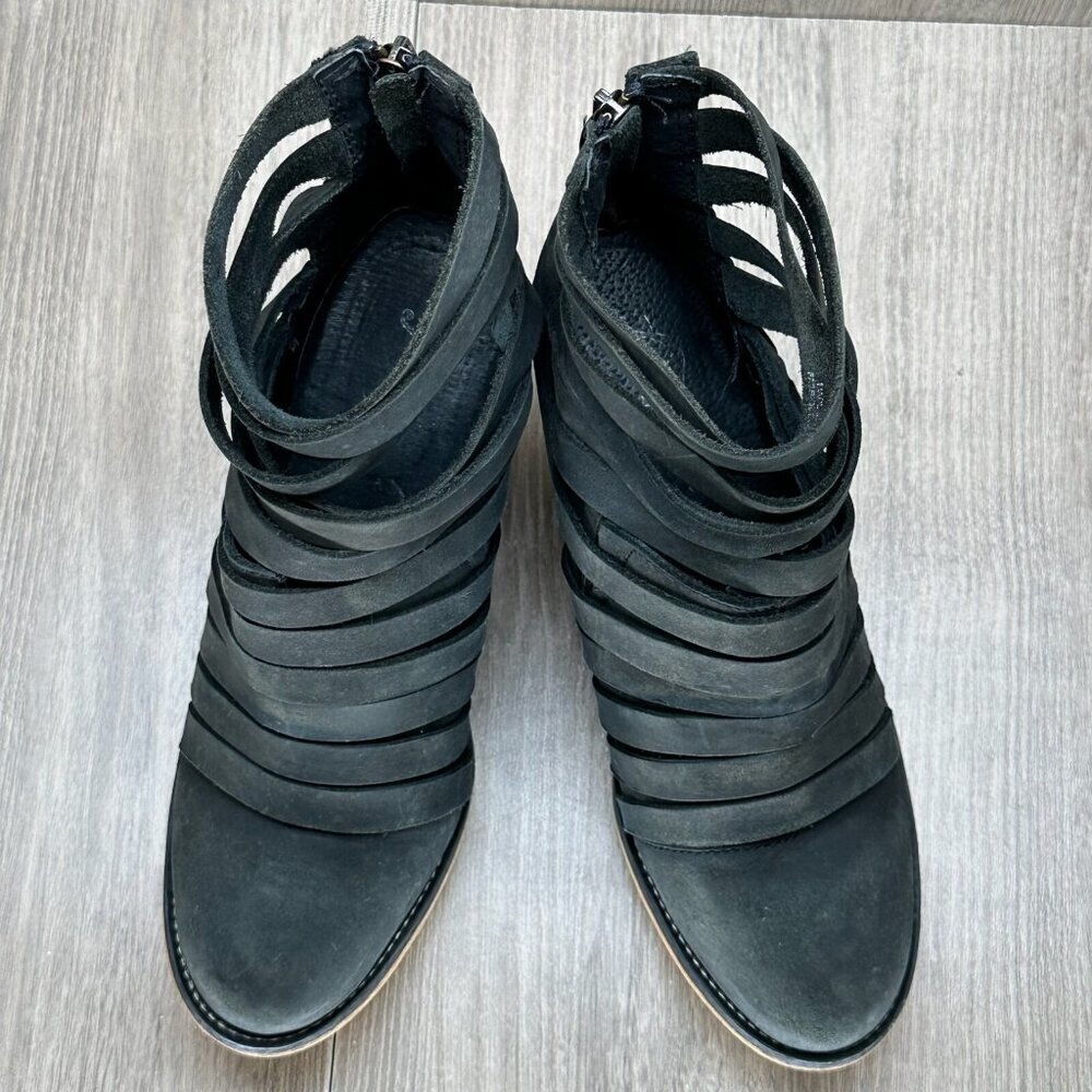 Free People Hybrid Ankle Booties Womens 39 Strappy Leather Zip Block Heel Black - Picture 8 of 12